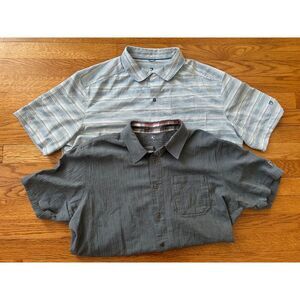 Kuhl Short Sleeve Striped Gray Button Shirt Large Mens Outdoor Hiking 2 Shirts